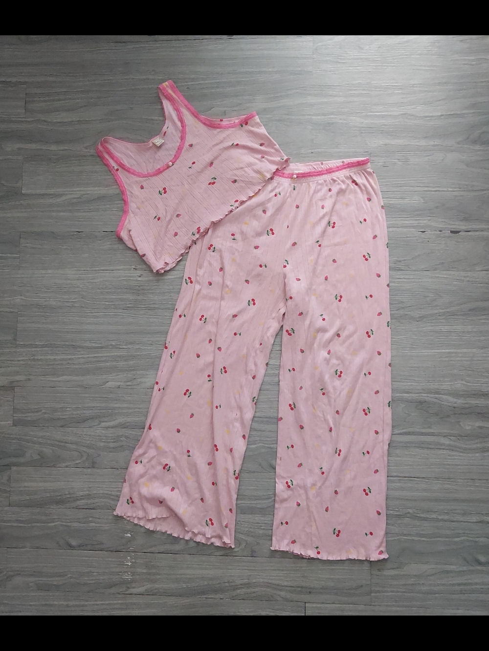 Messy Bun Just Chillin Pink Cherry Pointelle Pajama Set